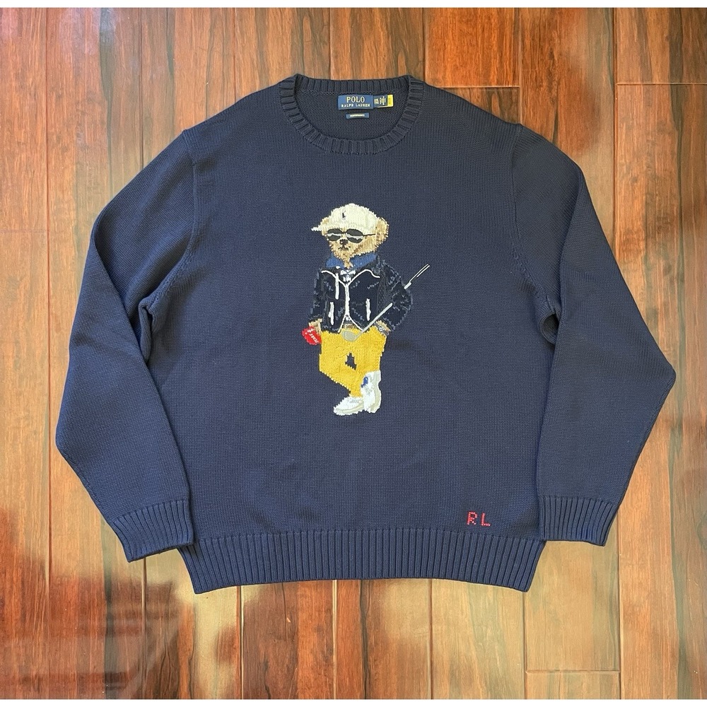 Polo Ralph Lauren Golf Bear Knit Pullover Sweater Navy Men's Size XXL MSRP $398